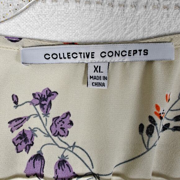 Collective Concepts Cream Purple Floral Blouse Peplum Hem Top XL - Picture 5 of 7